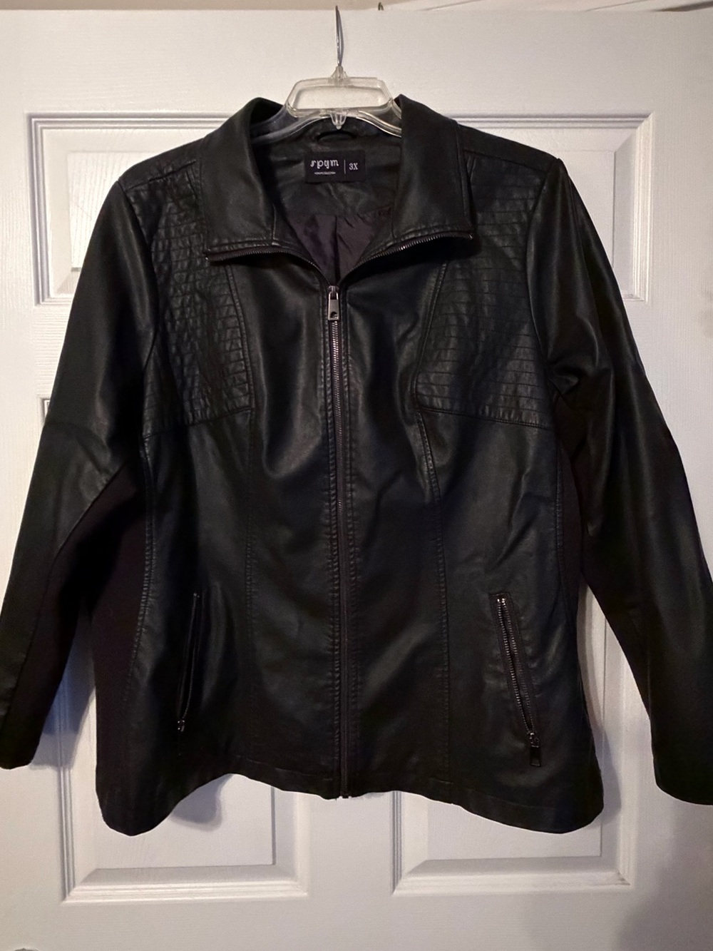Women's Black Faux Leather Zip Front Jacket